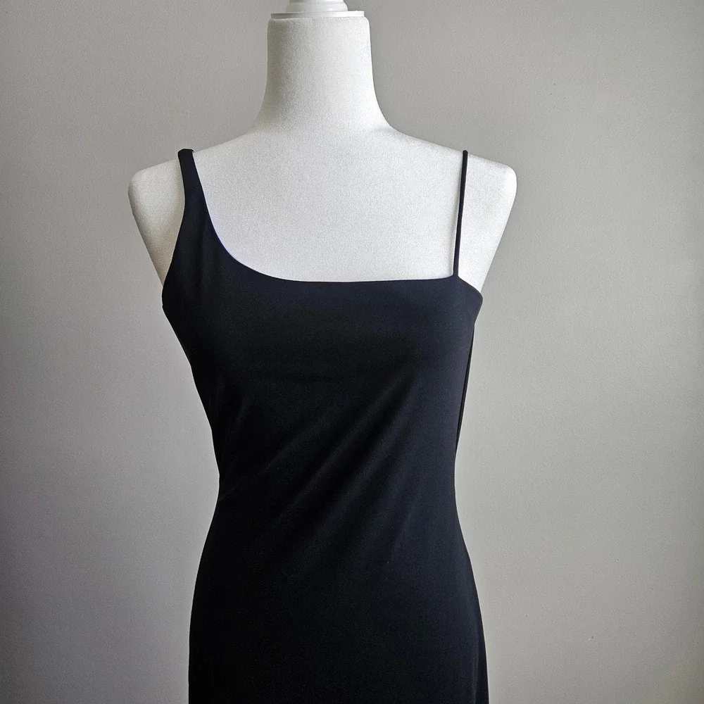 Vintage 90s Black Slip Dress Open Scoop Back Leg Slits Women's XS‎ Formal Prom